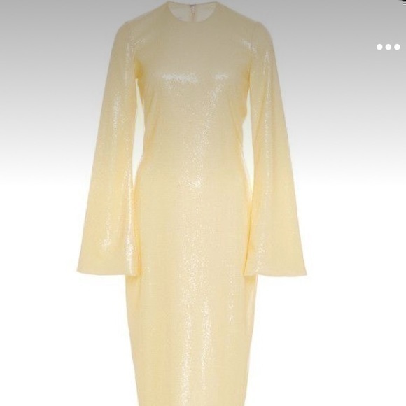 UEC Eleanor Balfour yellow sequin midi dress bell sleeves 4